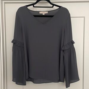 LOFT Women's Gray Ruffle Sleeve Top